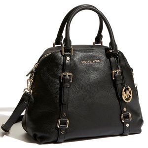 Michael Kors Black Leather Satchel with Gold Hardware
